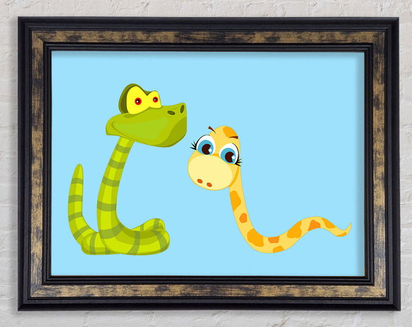 Two Snakes Baby Blue Framed Print