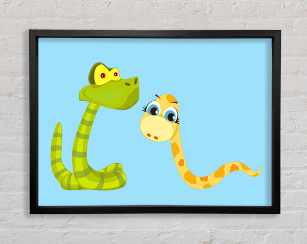 Two Snakes Baby Blue Framed Print