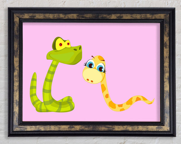 Two Snakes Pink Framed Print