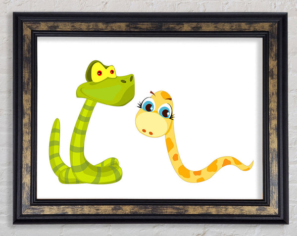Two Snakes White Framed Print