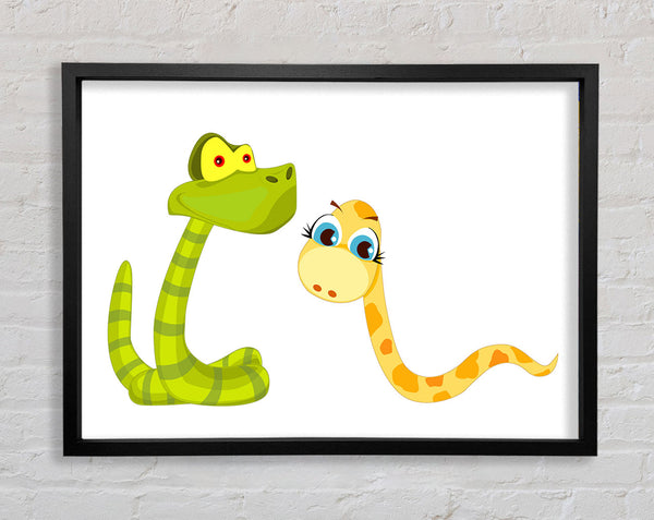 Two Snakes White Framed Print