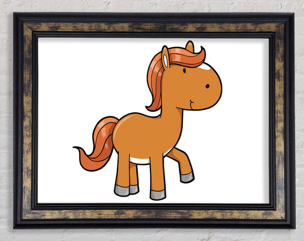 Walking Pony Horse White Framed Print