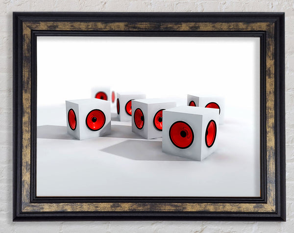 Red Speaker Cubes Framed Print