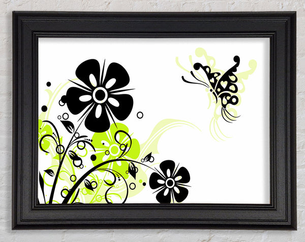 Black Flower Butterfly Framed Print