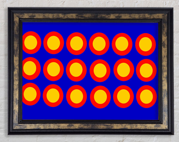 Circles Of Light Yellow On Blue Framed Print