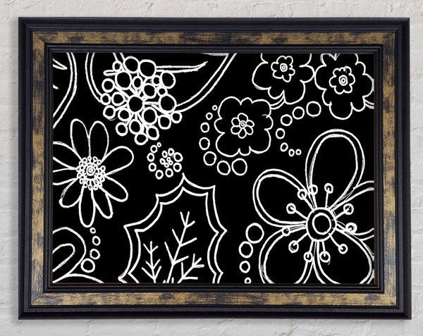 Bloom White On Black Framed Print