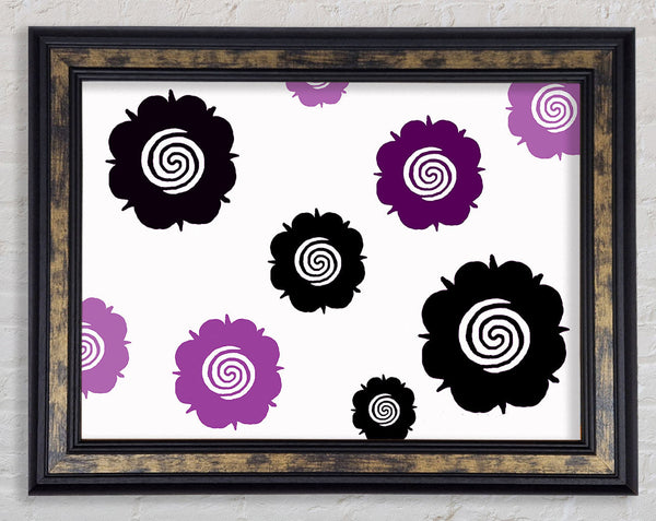 Flowers Purple On White Framed Print