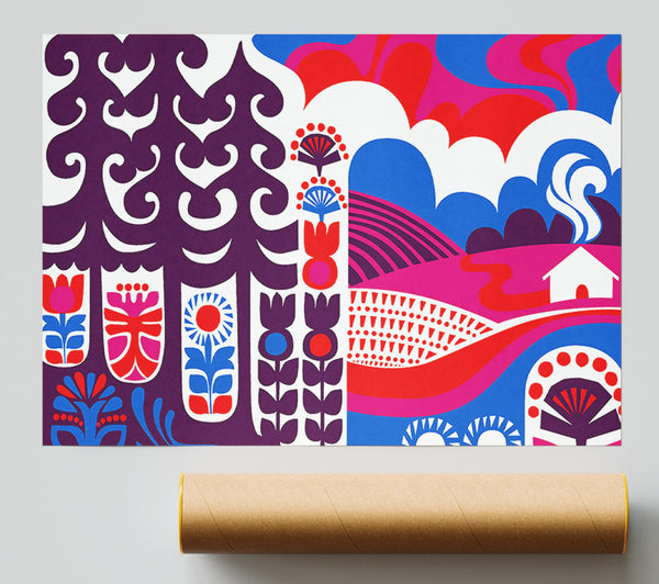 Psychedelic Multi-Coloured Hills Poster
