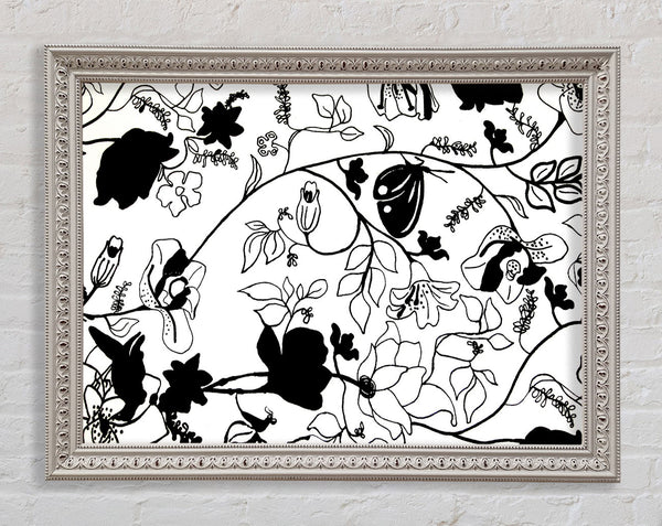Floral Desire Black On White Framed Print