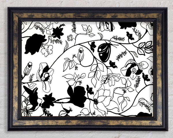 Floral Desire Black On White Framed Print