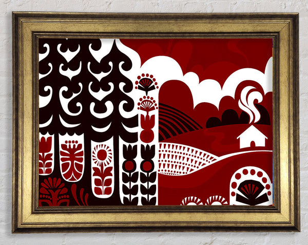 Abstract Hills Maroon Framed Print