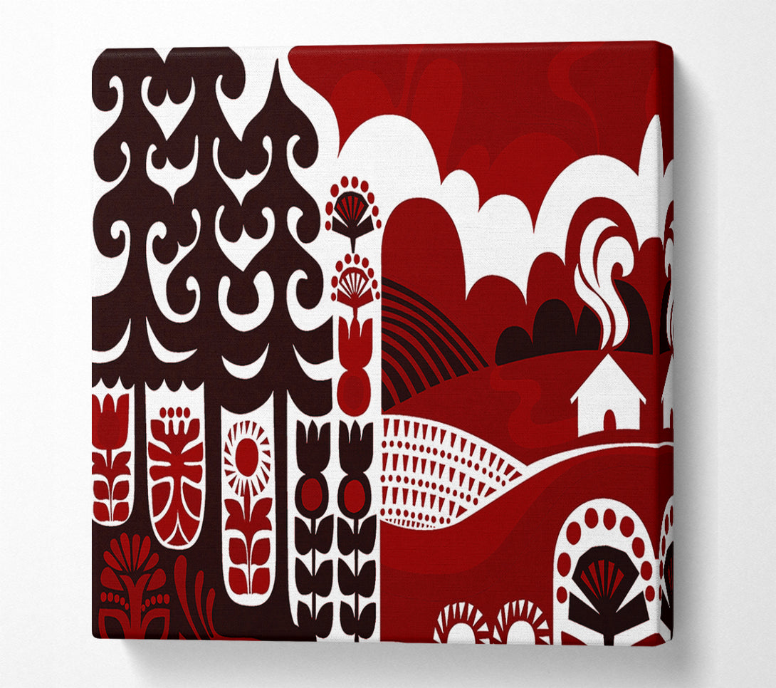  A Canvas Print of Abstract Hills Maroon Canvas Art