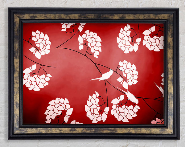 Red Feather Branches Framed Print