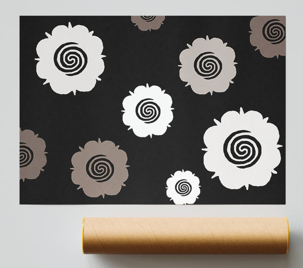 Flowers Beige On Black Poster