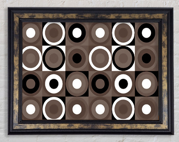Circles In Squares Beige Framed Print