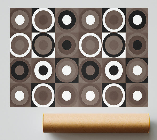 Circles In Squares Beige Giclee Print