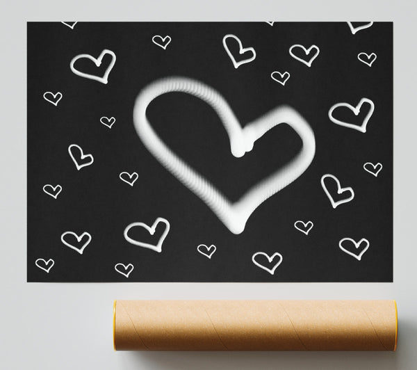 Love Hearts White On Black Print