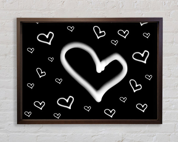 Love Hearts White On Black Framed Print