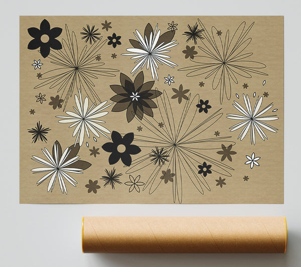 Flowers In Bloom Beige Poster