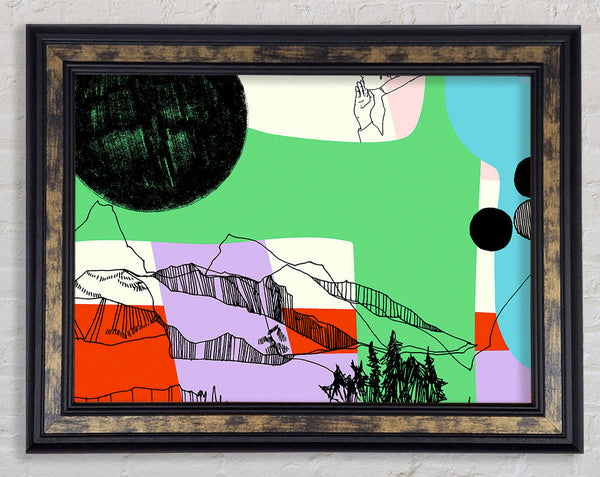 Mountain Range Sun Multi-Coloured Framed Print