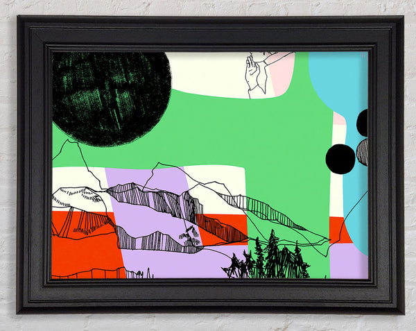 Mountain Range Sun Multi-Coloured Framed Print