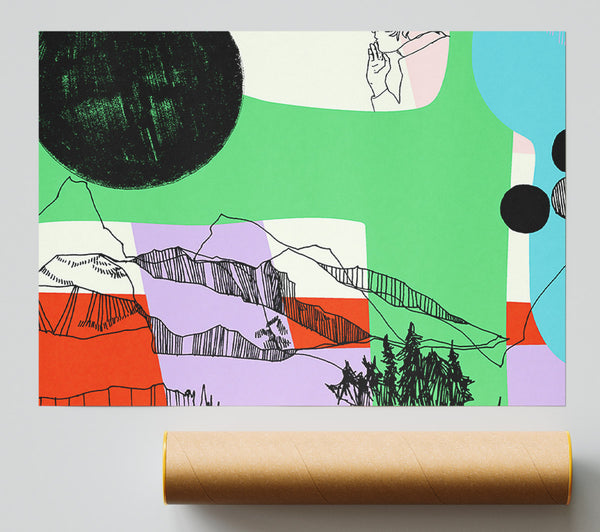 Mountain Range Sun Multi-Coloured Poster