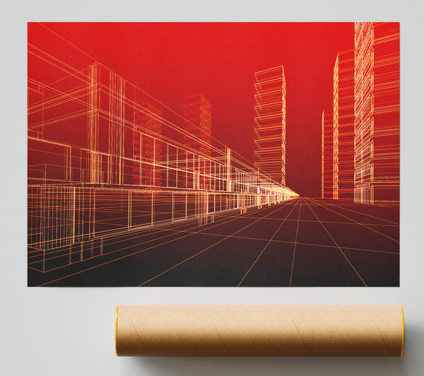 Red Futuristic City Print