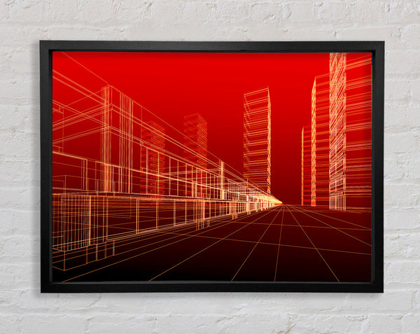 Red Futuristic City Framed Print