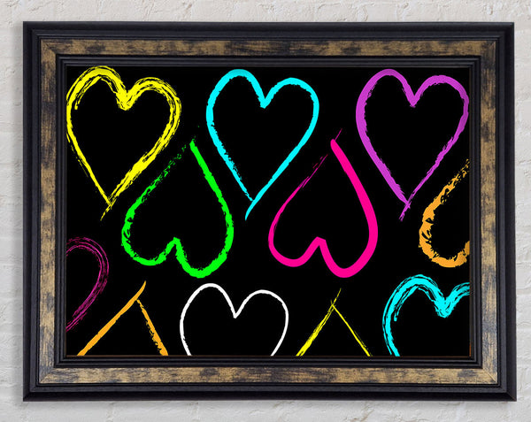 Multi-Coloured Love Hearts Framed Print
