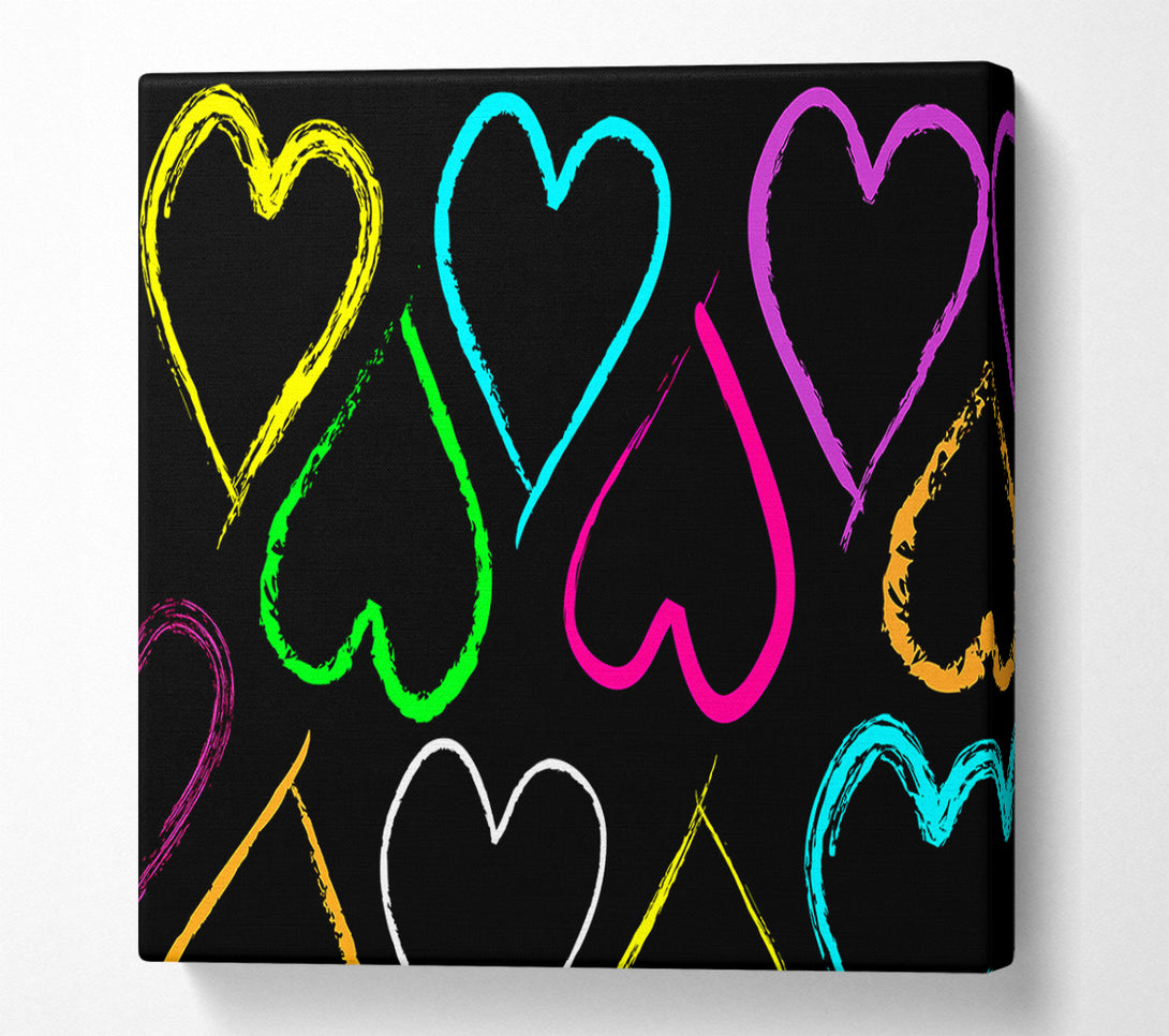  A Canvas Print of Multi-Coloured Love Hearts Canvas Print