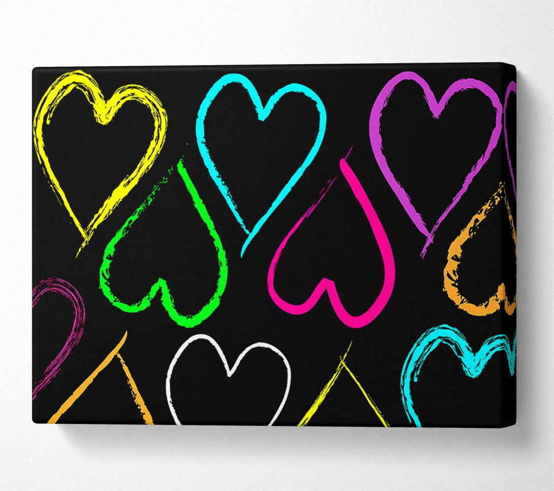  A Canvas Print of Multi-Coloured Love Hearts Canvas Print