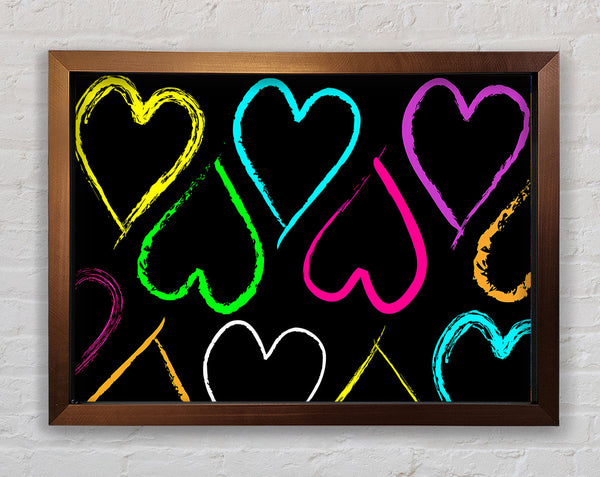 Multi-Coloured Love Hearts Framed Print