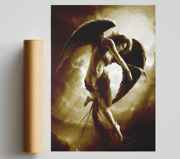 Floating Angel Brown Poster