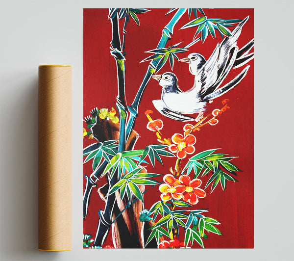 Red Garden Of Doves Print