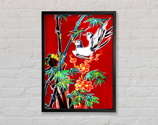 Red Garden Of Doves Framed Print