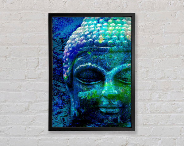 Retro Blue Green Buddha Framed Print