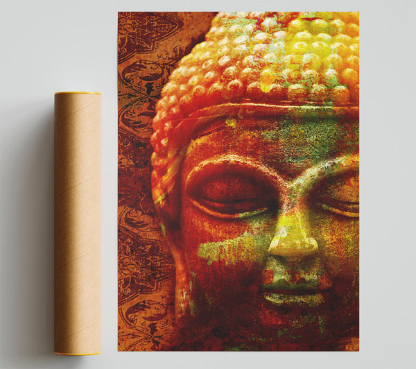 Retro Orange Yellow Buddha Giclee Print