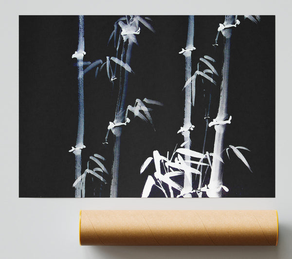 Bamboo White On Black Print