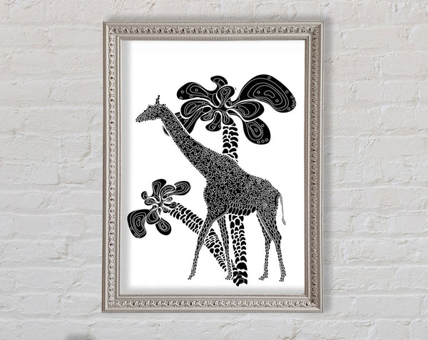 Giraffe Safari B n W Framed Print