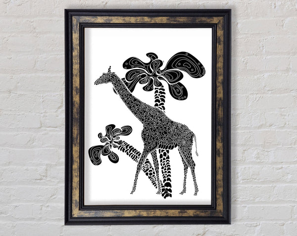 Giraffe Safari B n W Framed Print