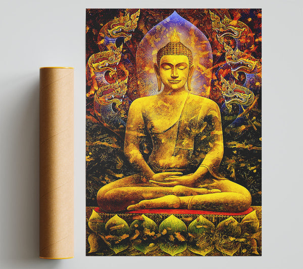 Meditating Buddha Dragons Poster