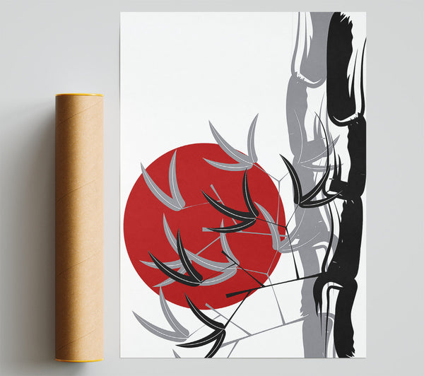 Bamboo Leaves In The Red Sun Giclee Print