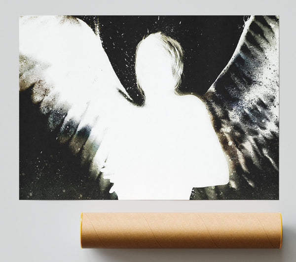 Angels In The Night White On Black Print