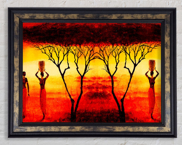 African Women Working In The Blazing Red Fields Framed Print