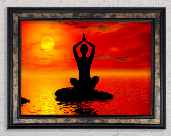 Yoga Ocean Sun Blaze Framed Print