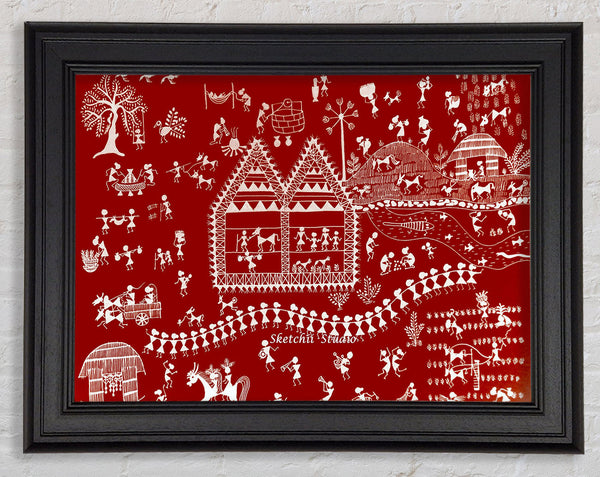 Aboriginal Warli Tribal Village Celebrations Framed Print