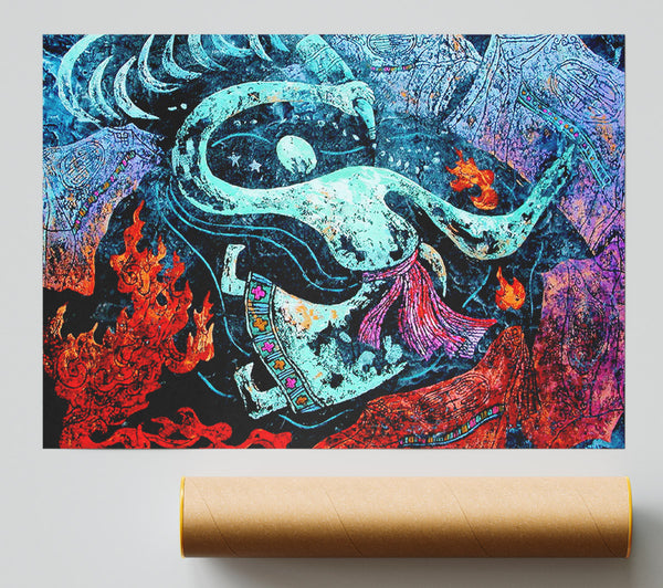 Tibetan Blue Warrior Print