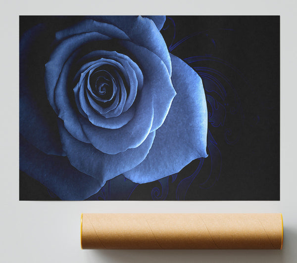 Blue Rose On Black Poster