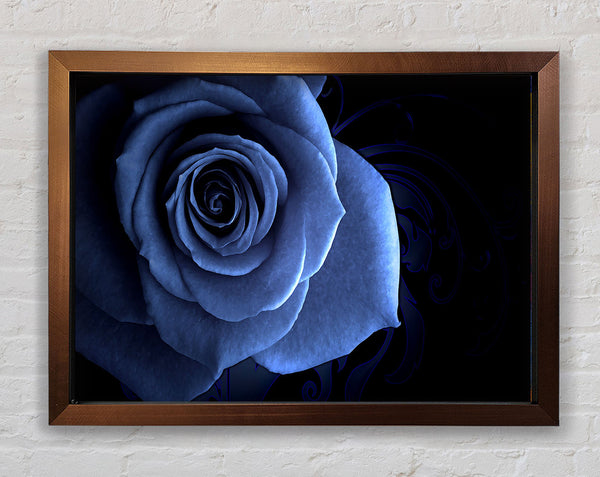 Blue Rose On Black Framed Print