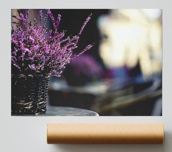 Purple Flowers In A Basket Poster